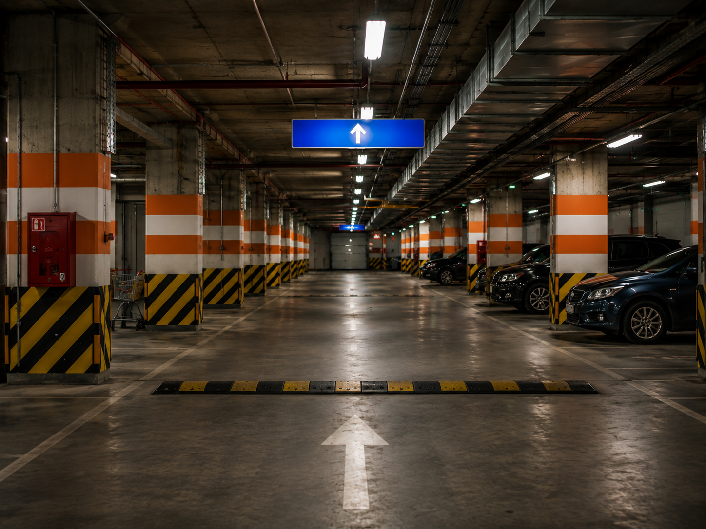 Vue aérienne d'un parking avec des voitures colorées